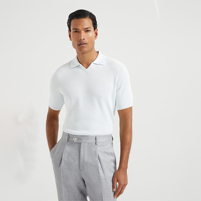 brunello cucinelli short sleeve cotton knit v-neck polo
